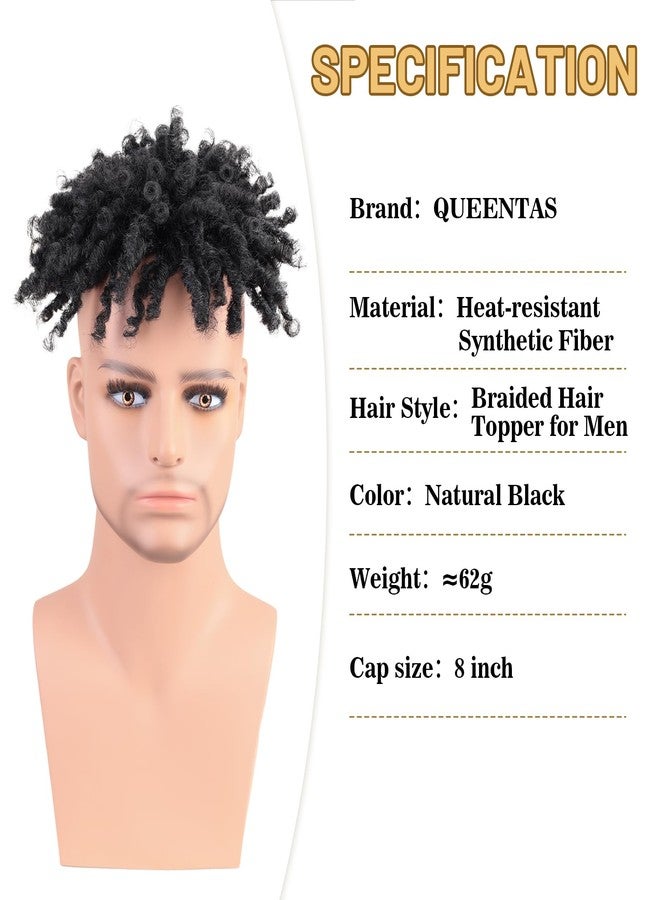 QUEENTAS Dreadlock Toupee for Men Short Braided Hair Topper for Black Women Afro Curly Synthetic Hair Toppers with 3 Clips(Black 1B) - Image 2